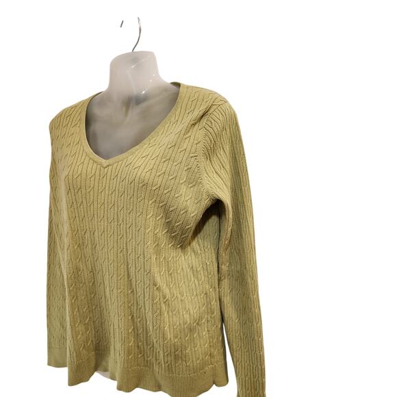 Talbots Long Sleeve V-Neck Cable Knit Sweater Pima Chartreuse Size XL - Picture 3 of 6